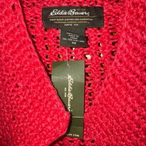 Eddie Bauer Women's Bright Red Open-Weave Cardigan